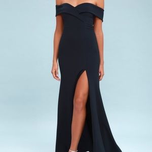 Song of Love Navy Blue Off-the-Shoulder Maxi Dress